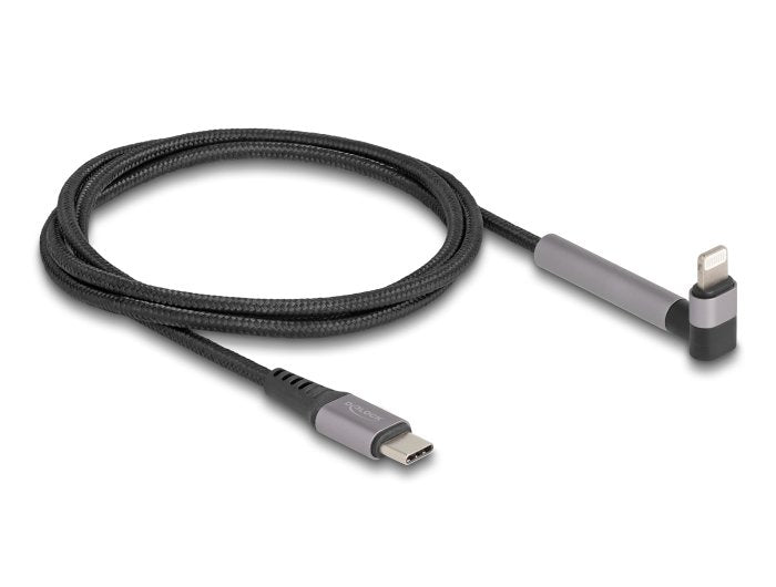 Delock 85405 Cable De Datos Y Carga Usb Type-C A Lightning Para Iphone, Ipad, Ipod Acodado Con Función De Soporte Negro 1,5 M Mfi