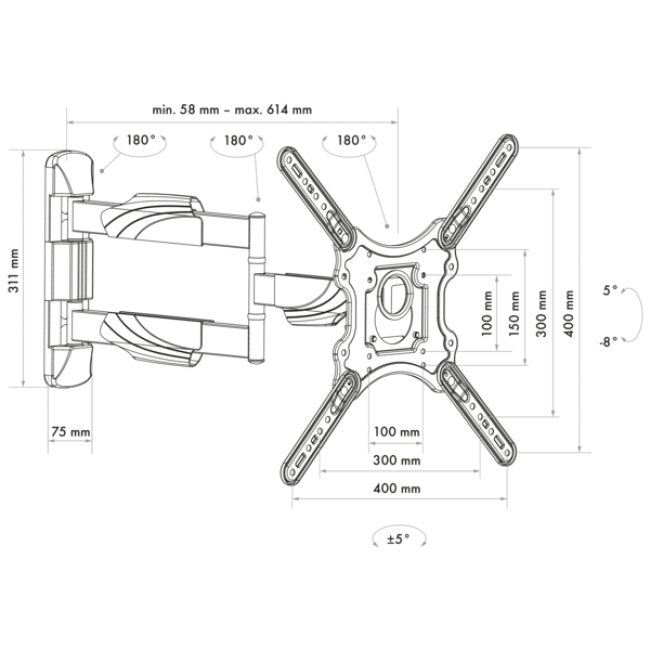 Soporte De Pared Para Tv Schwaiger De Hasta 75 ", 2 Juntas Máx. 35 Kg Negro