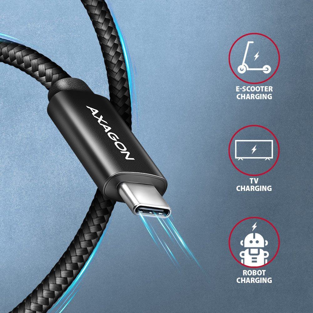 Cable Axagon Hcm2-Cm10ab Lade  Usb-C Zu Usb-C 2.0, 1 M, Pd 240 W 5 A, Alu - Negro