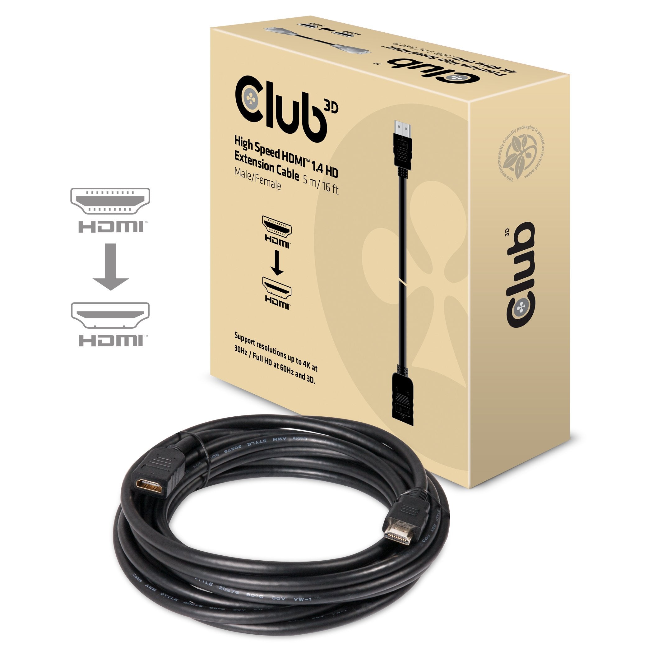 Cable Alargador Hdmi 1.4 Premium High Speed 4k30hz 5m.