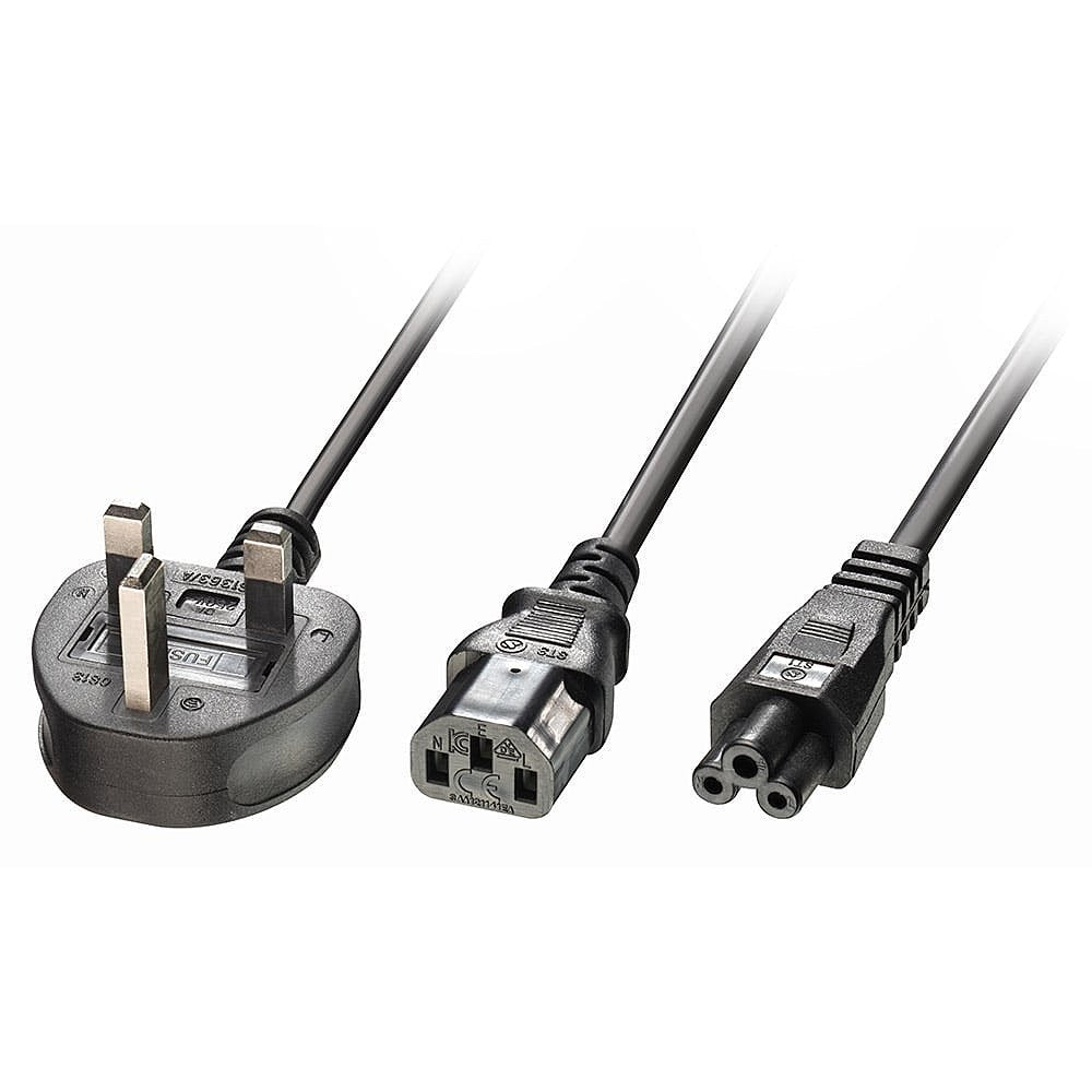 2.5m Uk 3 Pin Plug To 1x C13  & 1x C5