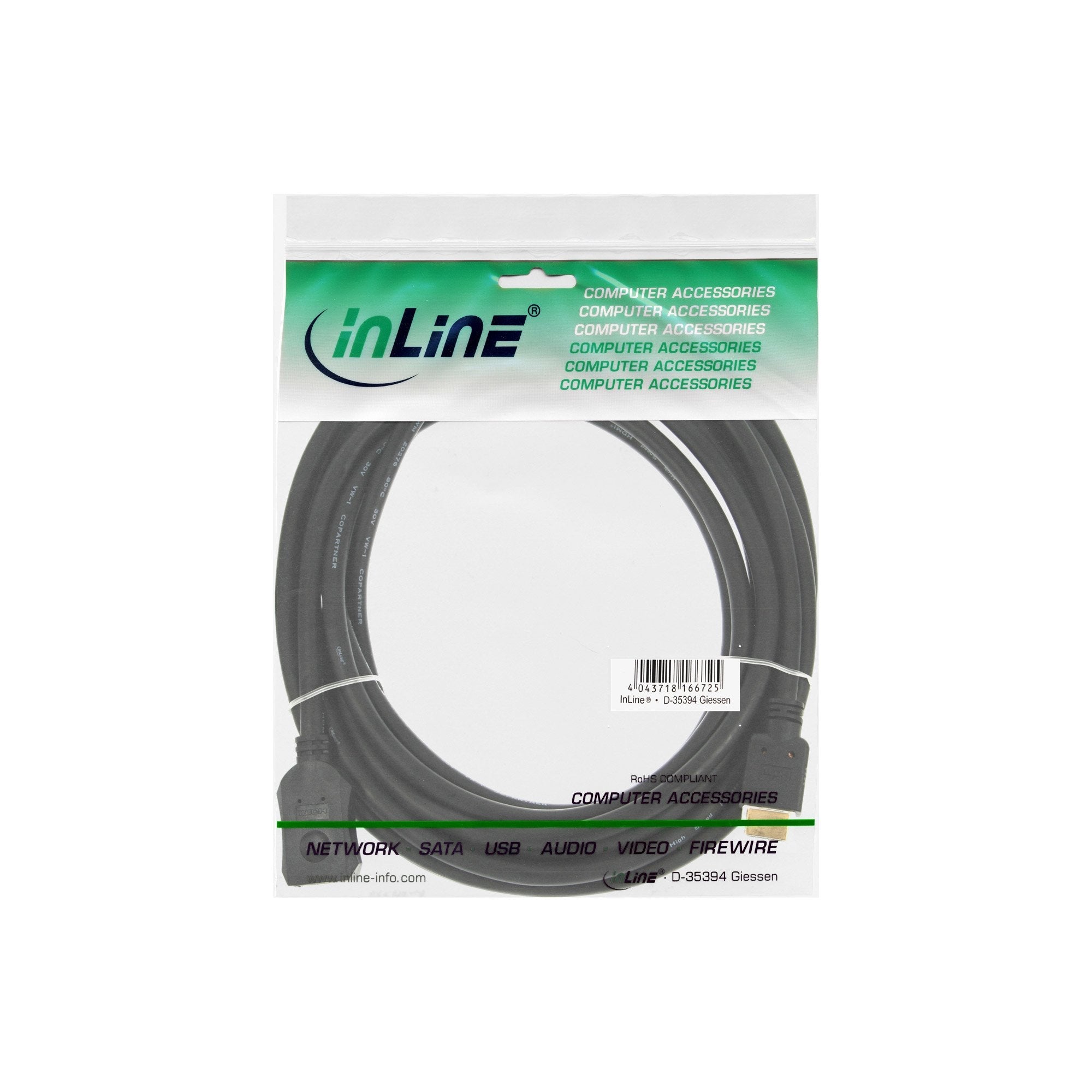 Cable Inline Hdmi Cable De Macho A Hembra Negro 3m