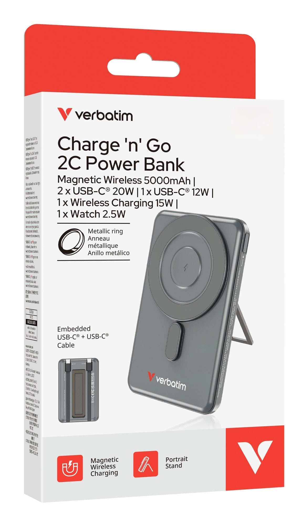 Verbatim Charge´N´Go 2c  5000mah Magn. Pb Grau Inkl.2 Kabel 32251