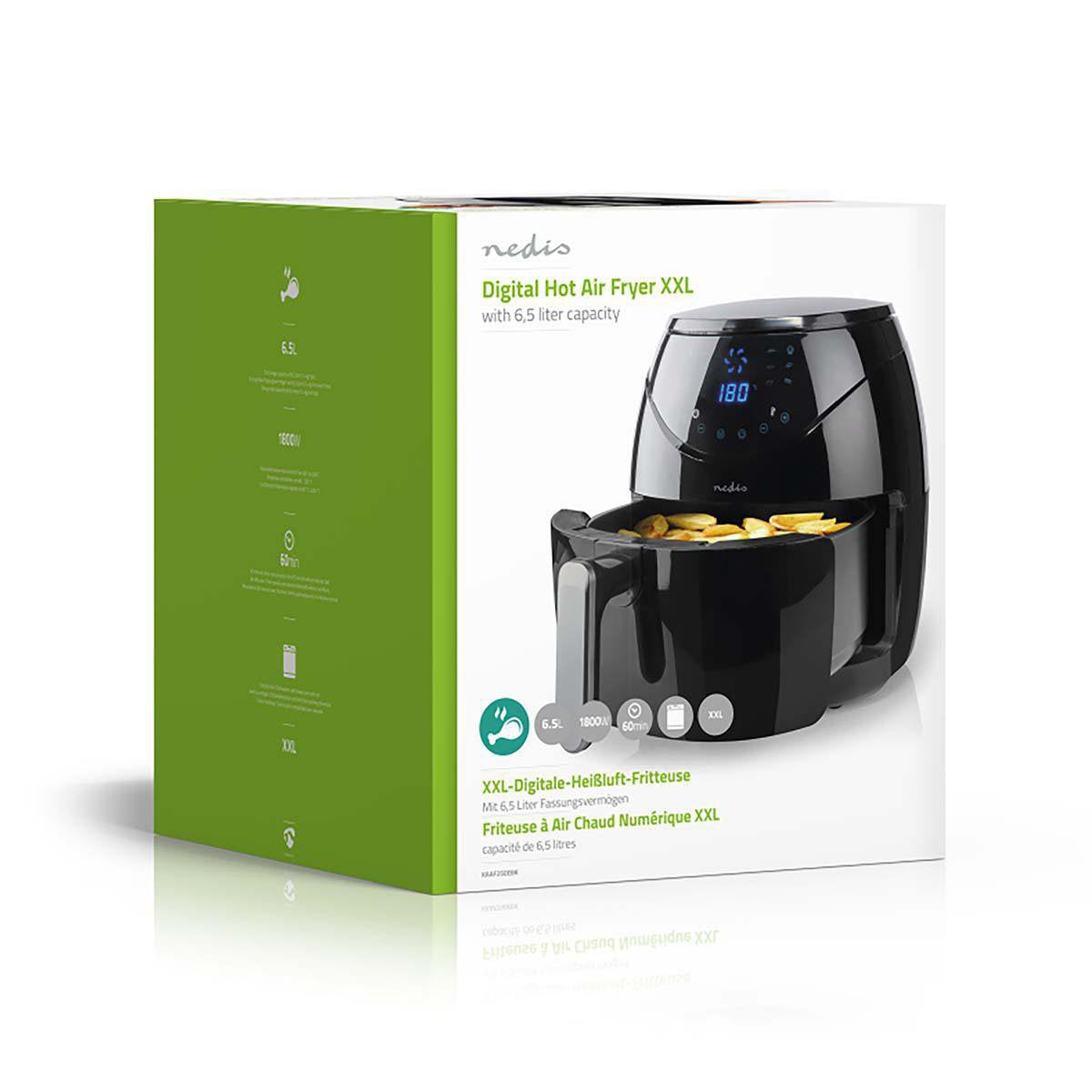 Nedis Freidora De Aire Caliente  6.5 L  Minutero: 60 Min  Digital  Negro
