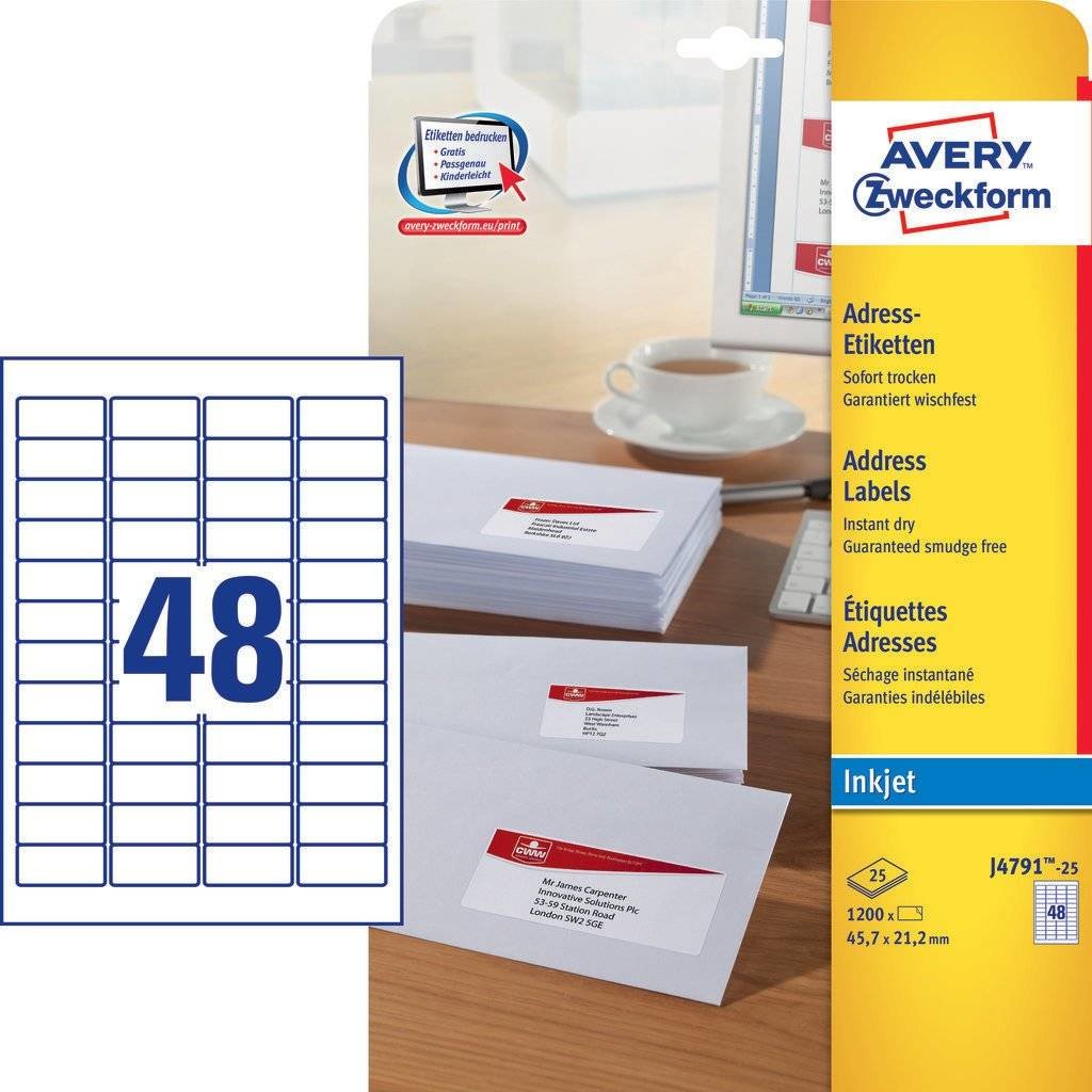 Avery Zweckform Etiquetas De Dirección J4791-25 Blanco 45,7 X 21,2 Mm