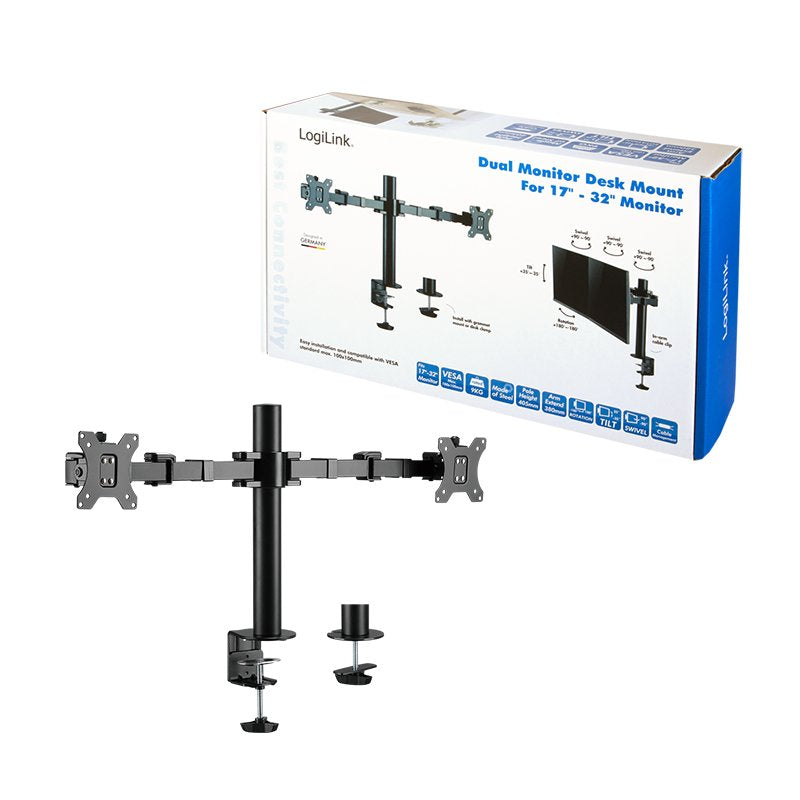 Soporte De 2 Monitores Logilink 17 - 32 '', Longitud Del Brazo Ajustable