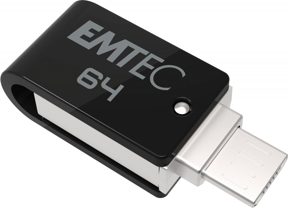 Emtec T260b Unidad Flash Usb 64 Gb Usb Type-A / Micro-Usb 2.0 Negro, Acero Inoxidable