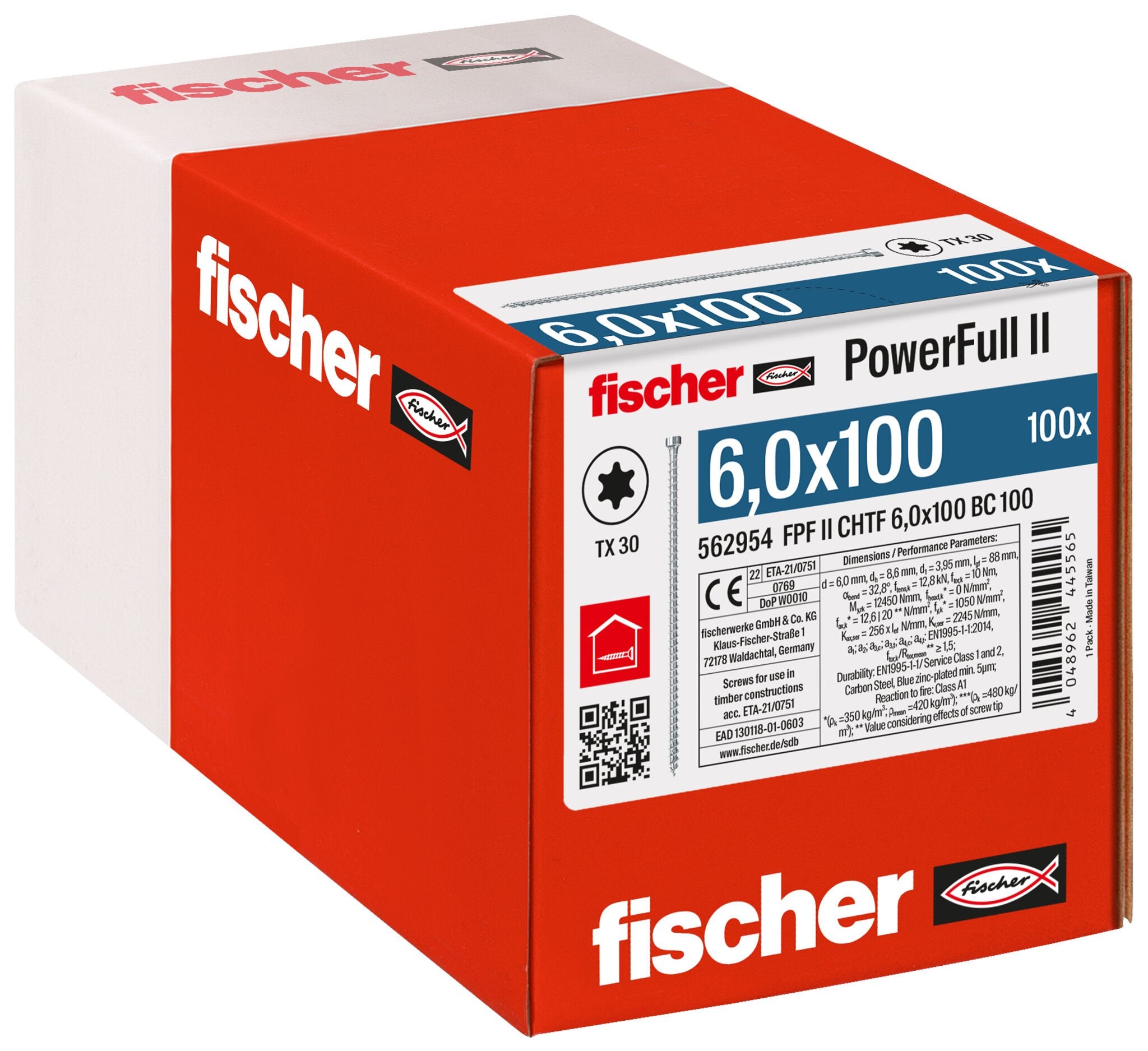 Tornillo De Construcción Para Madera Fischer Powerfull Ii 6,0x100 Zk Tx Vg 100 Piezas, Rosca Completa, Galvanizado 562954