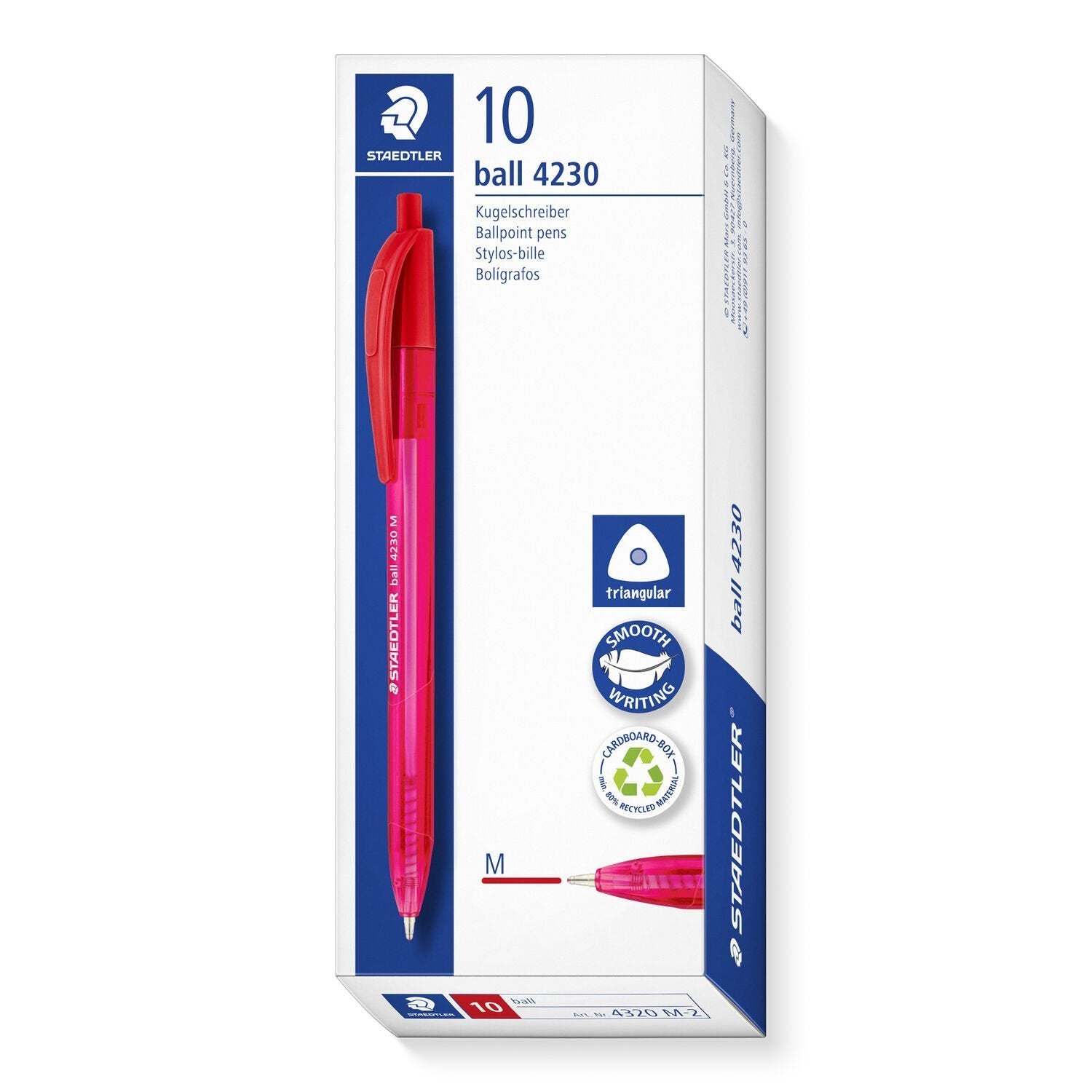 Staedtler Bolígrafo Retráctil Ball 4230 M 1,0mm Triangular Rojo 10u