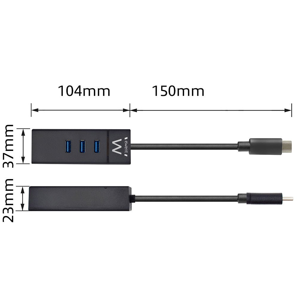 Ewent Ew1141 Hub Tipo-C 3pts.Usb 3.1+1pto. Gigabit