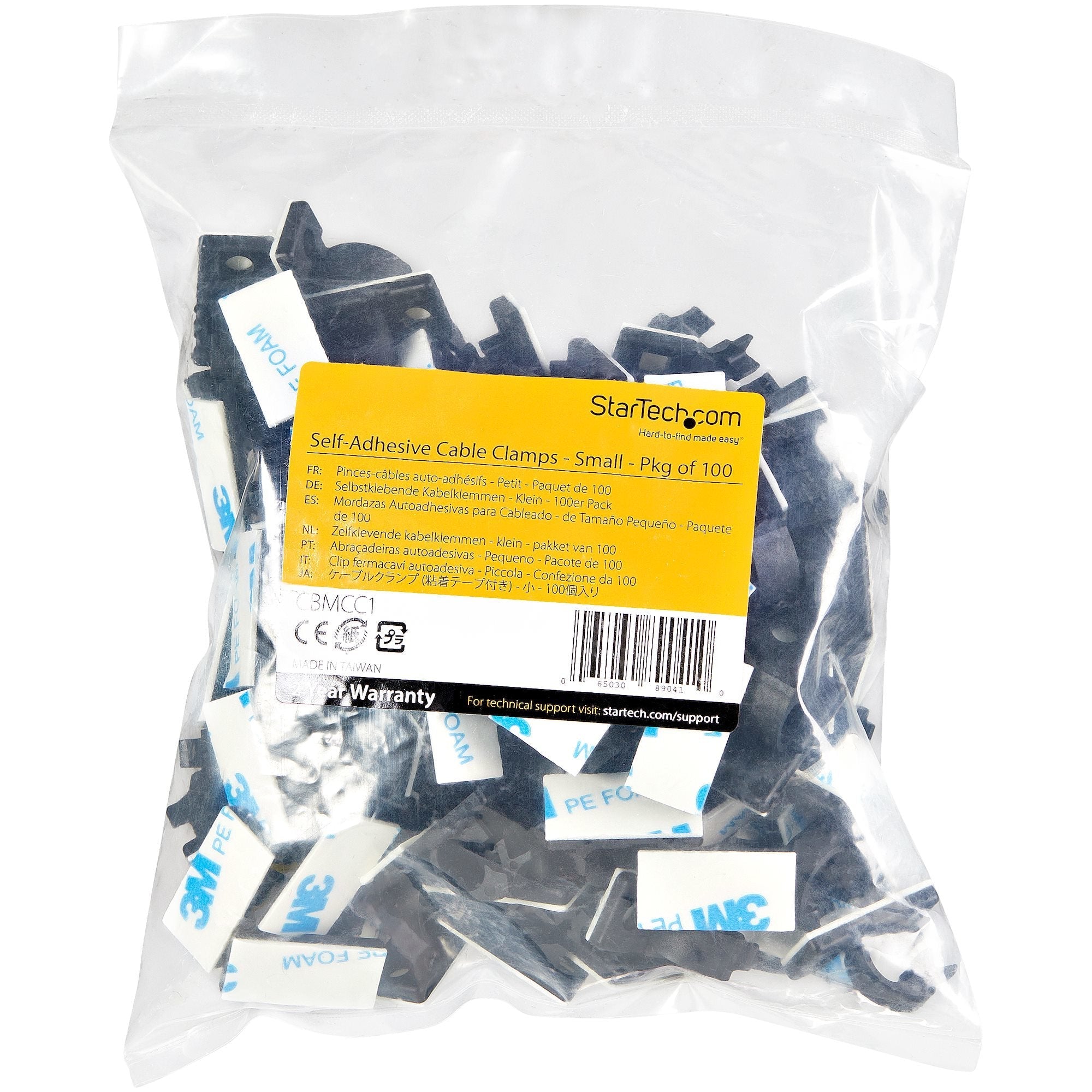 Startech.Com 100 Clips De Gestión De Cableado Adhesivos - Negro - Organizador De Cableado Para Escritorios/Oficinas - Mordaza De Nylon Autoadhesiva Con Clasificación Contra Fuego Ul/94v-2