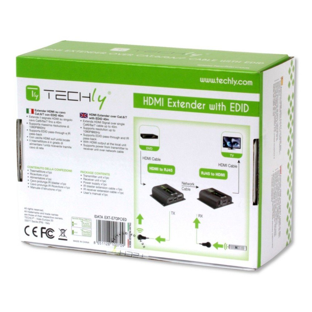 Techly 100709 Extensor Hdmi Por Cable Cat6 / 6a / 7 Hasta 40m 1080p Poe Edid Ir