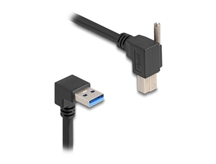 Delock 80481 Cable Usb 5 Gbps Usb Tipo-A Macho 90° Inclinado Hacia Abajo A Usb Tipo-B Macho Con Tornillo 90° Ángulo Recto 1 M Negro