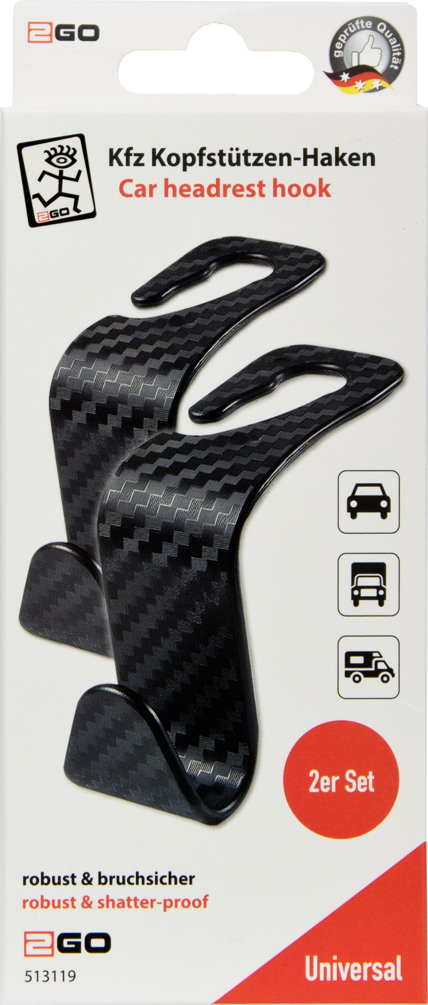 2go Haken Para Kfz-Kopfmütze 2er Set