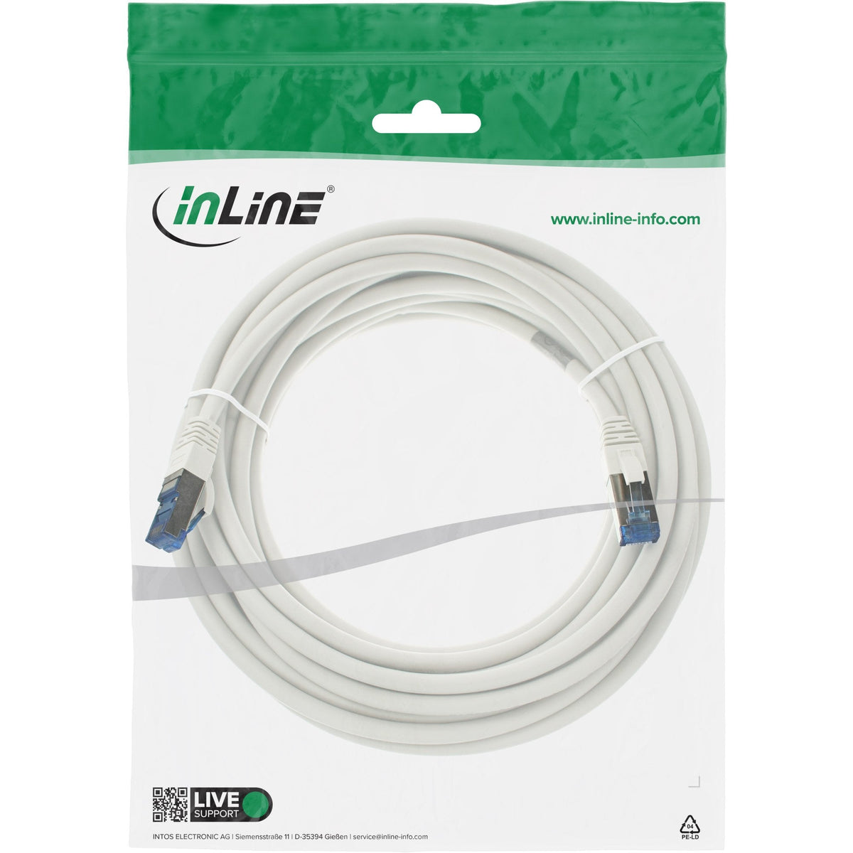 Cable De Red Inline S/Ftp Pimf Cat.6a Libre De Halógenos 500mhz Blanco 5m