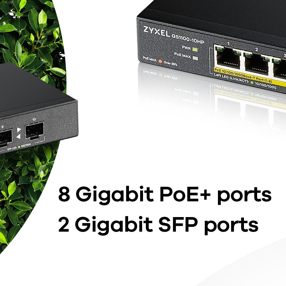 Zyxel Switch 10x Ge Gs1100-10hp V2 Poe+  Gs1100-10hp-Eu0102f