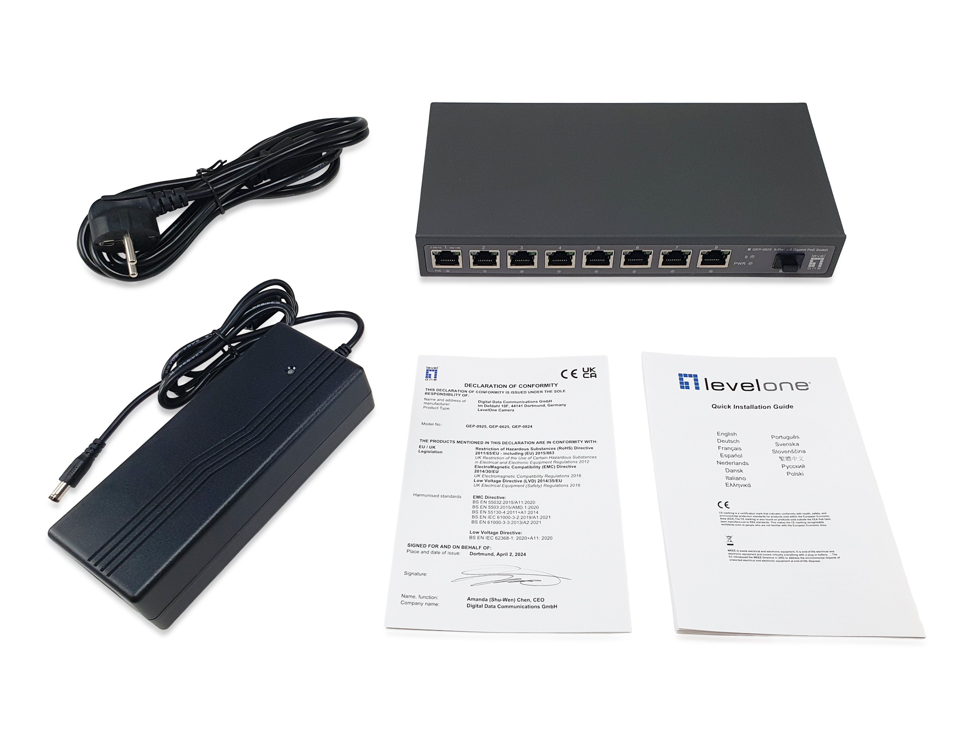 Levelone Switch 9x Ge Gep-0925 2.5gbe 108w 8xpoe+ Sw