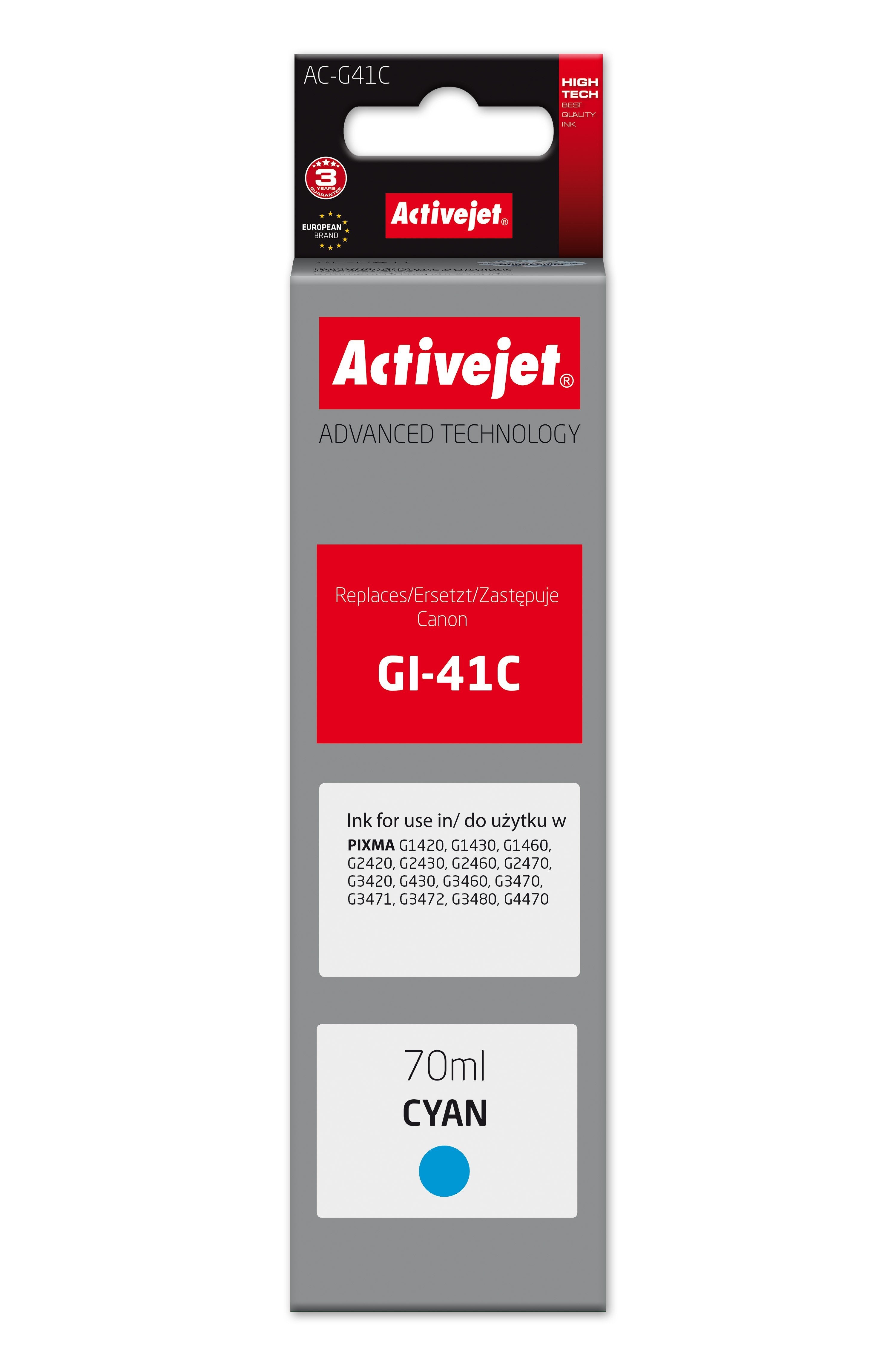 Activejet Ac-G41c Botella De Tinta Para Impresora Canon, Sustituta De Canon Gi-41c 4543c001 Supreme 70 Ml Azul Claro