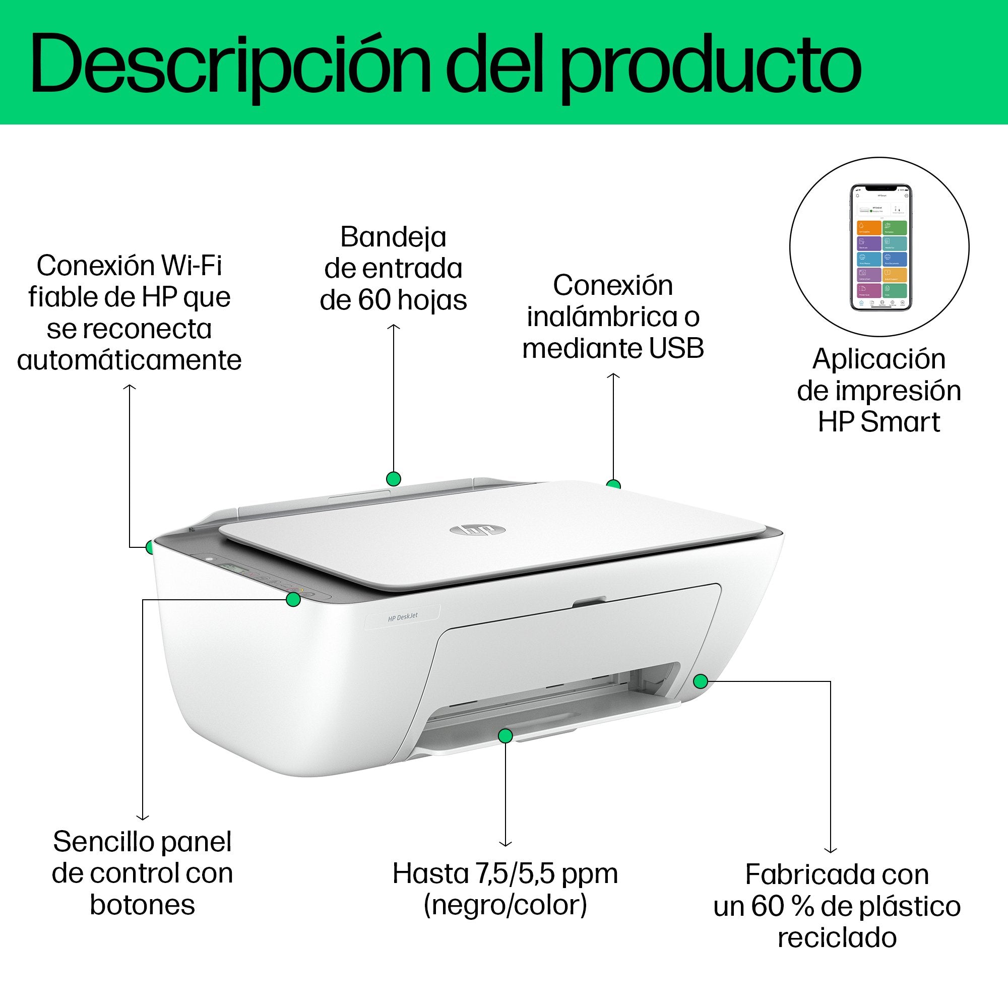 Hp Deskjet 2820e All-In-One Printer Inyección De Tinta Térmica A4 4800 X 1200 Dpi 7,5 Ppm Wifi