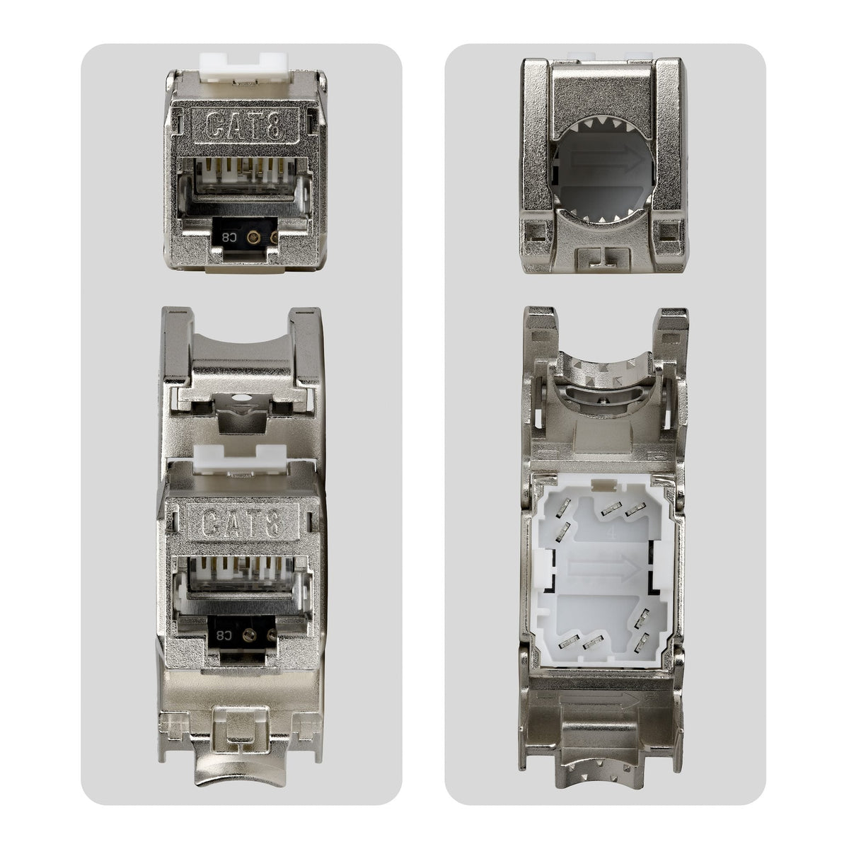 Startech.Com Cat8 Keystone Jack Módulo, Pack De 6 Rj45 Ethernet Keystone Conector Hembra, Utp Cat8 Wandbuchse, 180 Grad, Sin Herramientas, Plano, Plateado, Rj-45, Conector Hembra, Conector Hembra, 25/40gbase-T