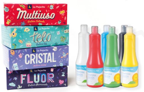 La Pajarita Kit Témpera Escolar Bote De 35ml Colores Surtidos Con Pincel -6u-