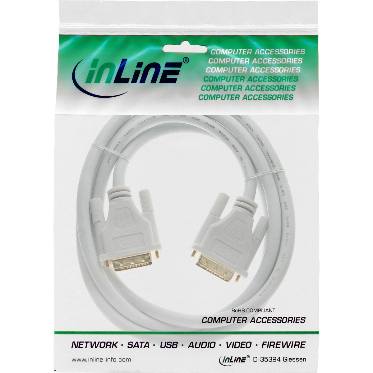 Cable Inline Dvi-D 24+1 Macho A Macho Dvi Dual Link Blanco/Dorado 5m