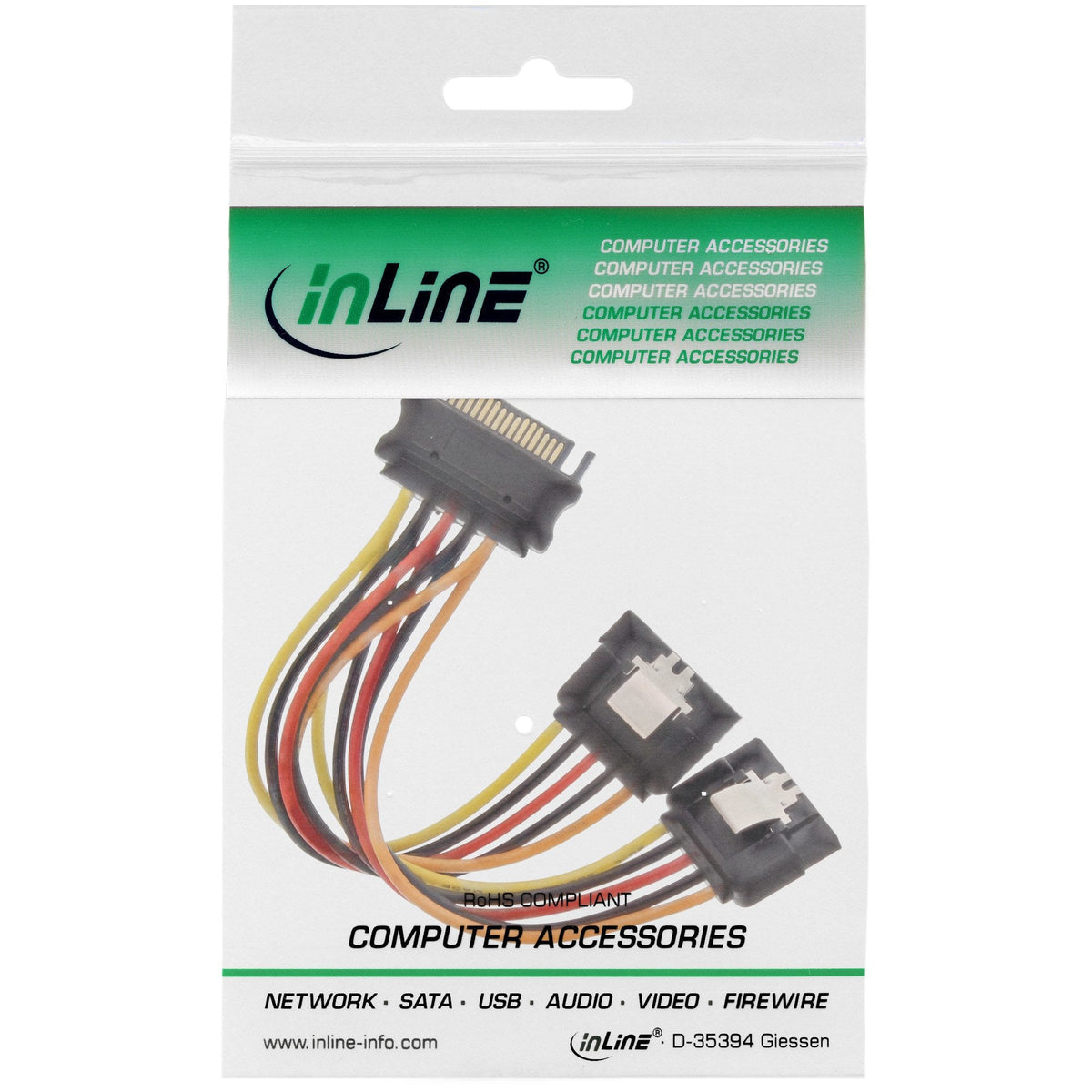 Inline Sata Power Y-Cable Hembra A 2x Macho 0,15 M