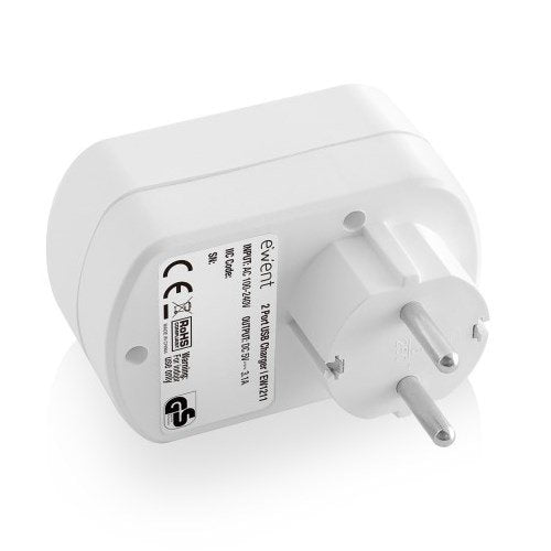 Ewent Cargador Tablet/ Smartphone. 3.1a. 2 X Usb. Con Toma De Corriente (Ew1211) 2 Puertos Usb 3.1 A Cargador Con Toma De Corriente