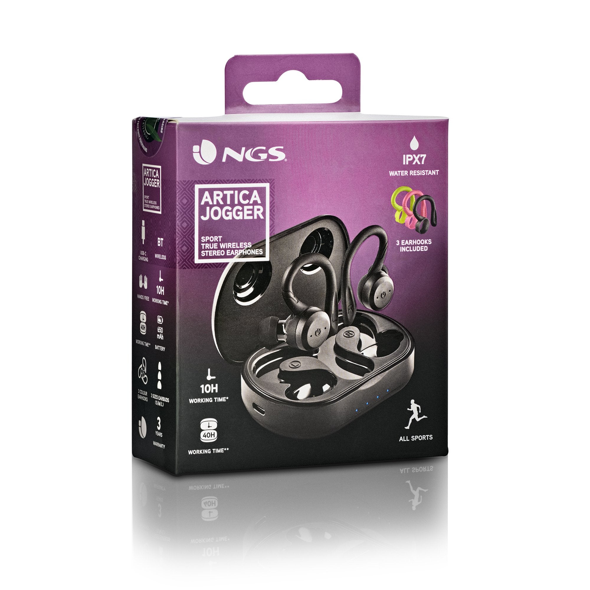 Auriculares Deportivos Bluetooth Ngs Ártica Jogger Con Estuche De Carga Autonomía 10h Negros