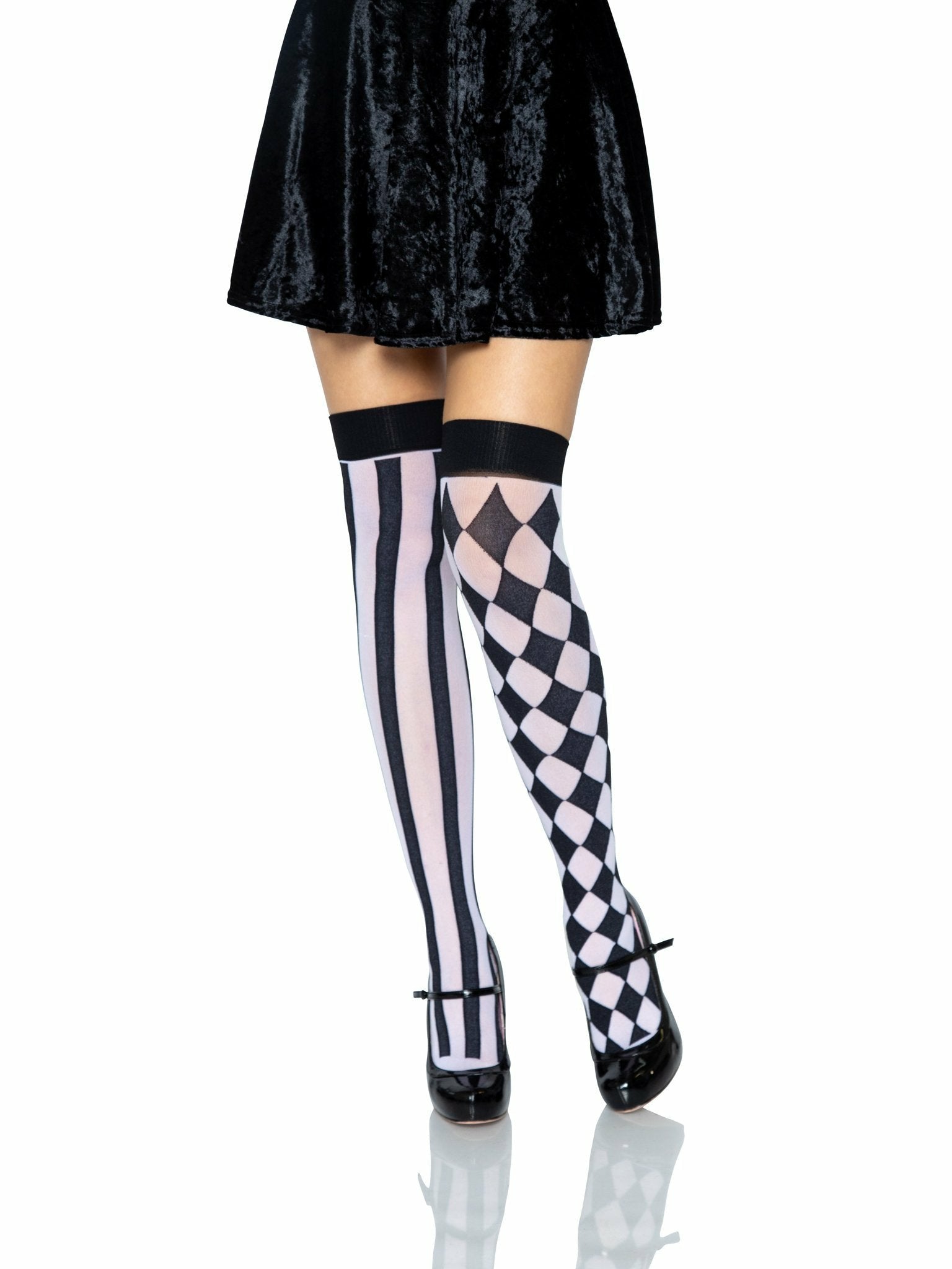 Leg Avenue Calcetines Altos Arlequin Negro/Blanco