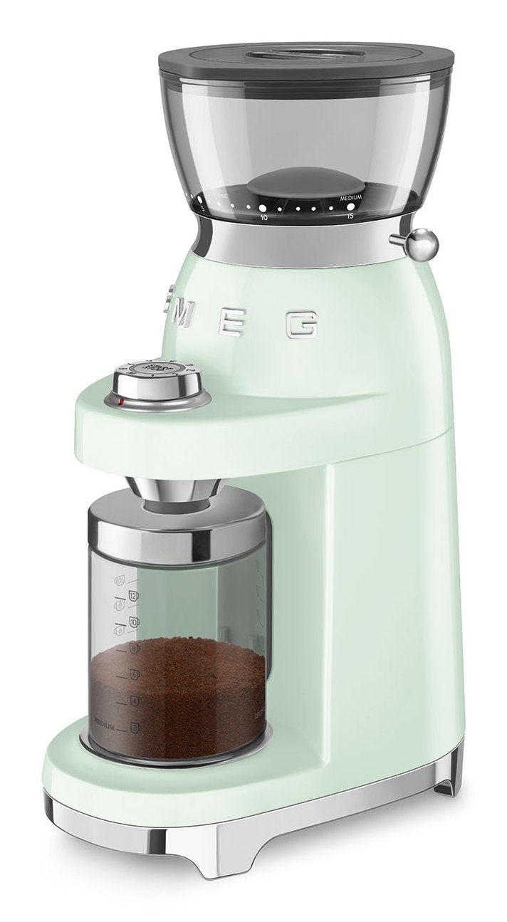 Molinillo De Café Smeg Cgf03pgeu, 15 Grados De Molienda, Depósito De 240 G, 150 W, Verde Claro.