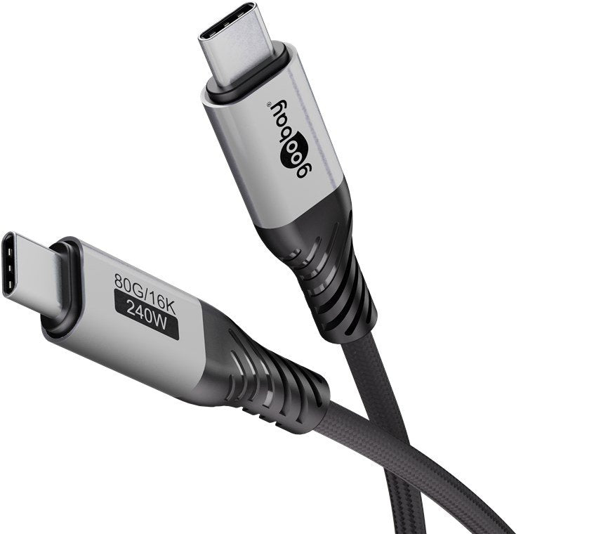 Cable De  1,50m Usb 4 G3x2 80gbps Pd240w Usb-C Macho A Usb-C Macho Negro Video 16k@60hz Datos Y Carga
