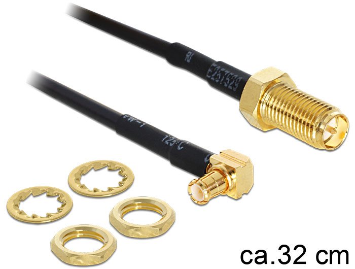 Delock 88472 Antena Cable Rp-Sma Mampara Hembra A Mcx Macho 90° 320 Mm