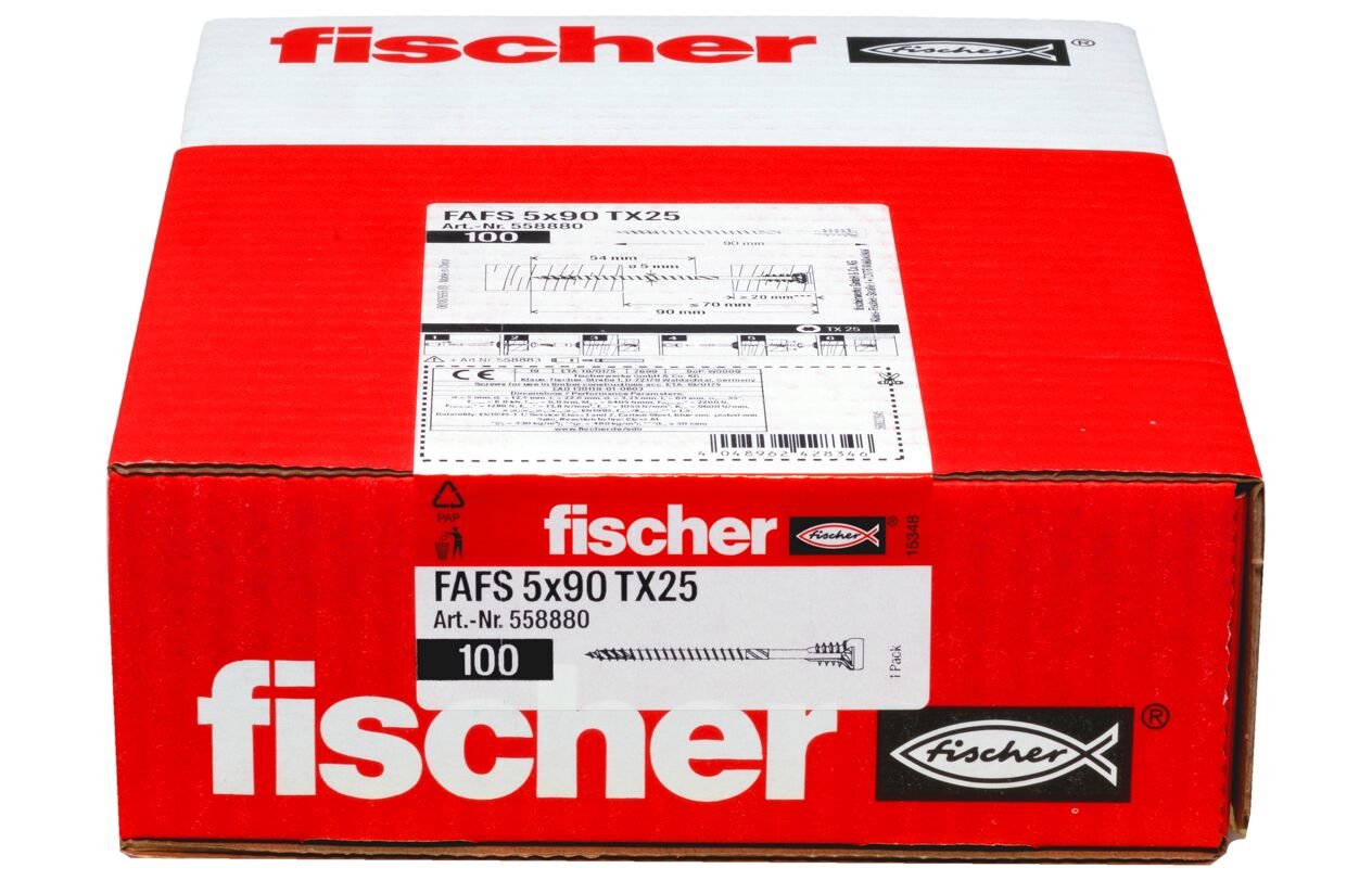 Tornillo De Ajuste Fischer Fafs 5.0 X 90 Tx25 100 Piezas 558880
