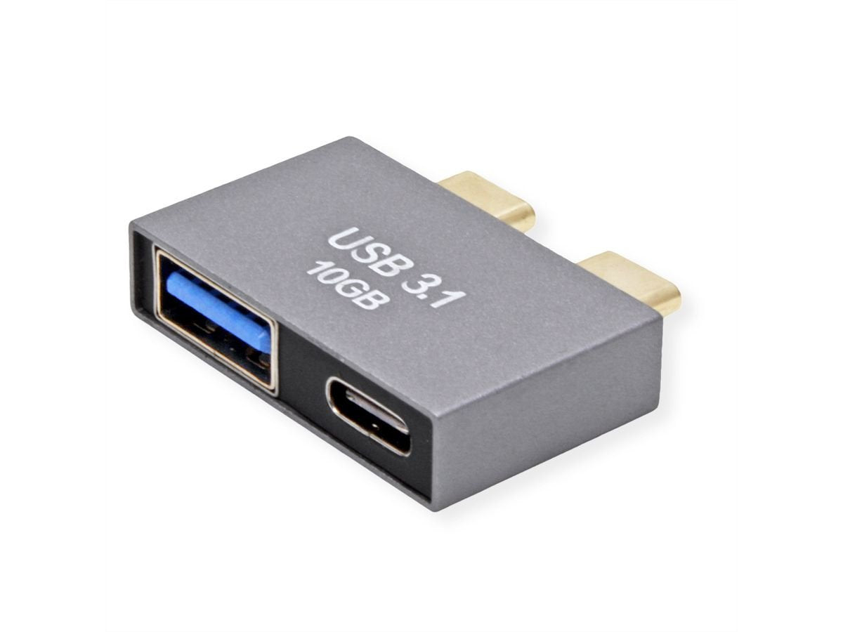 Roline Usb 3.2 Gen 2 Adapter, 2x Usb Typ C - 1x Typ A + 1x C, St Bu, Silberfarben