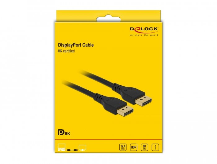 Delock Displayport Cable 8k 60 Hz 3 M Dp 8k Zertifiziert Ohne Einrastfunktion