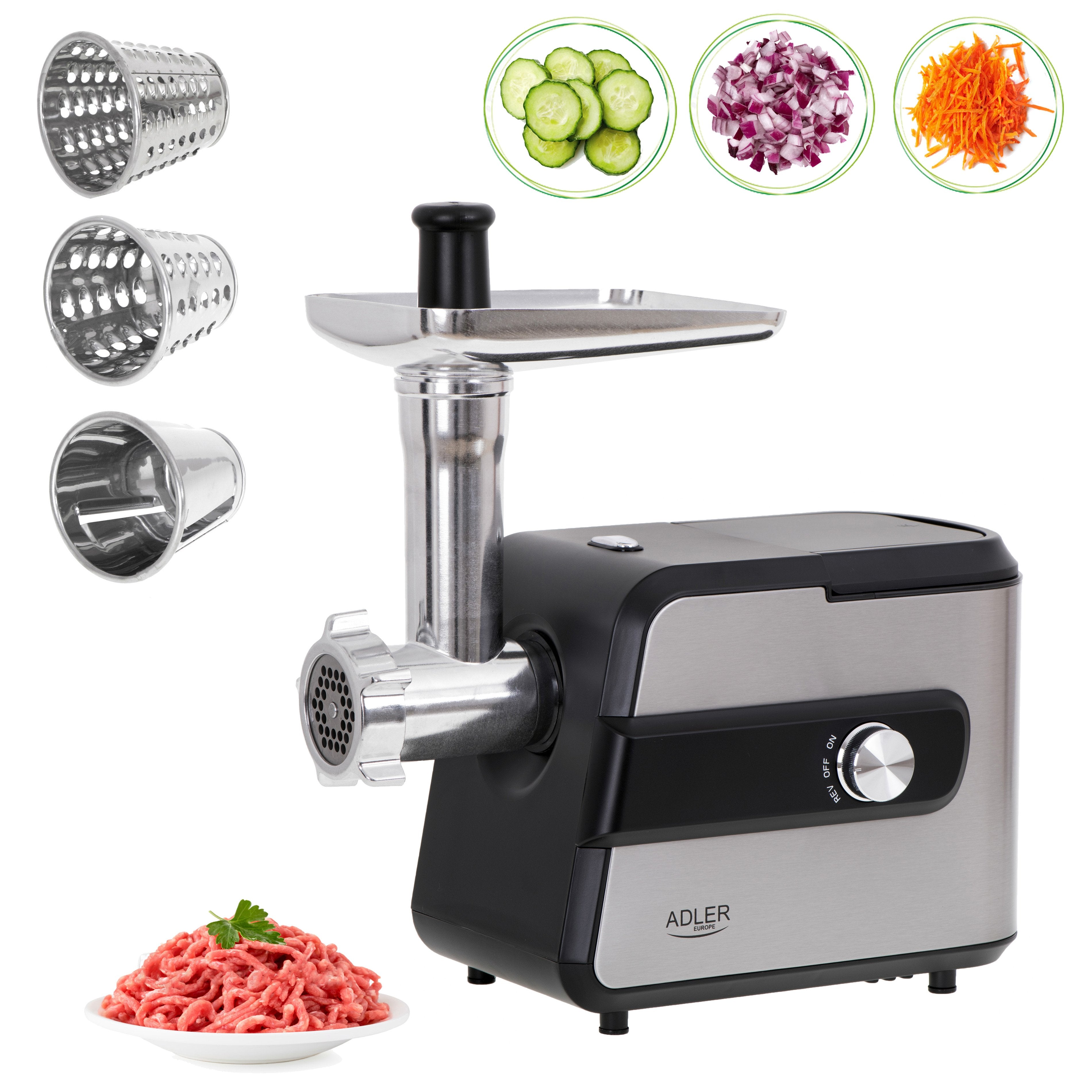 Picadora De Carne Adler Con Triturador Ad 4813 Plata/Negro, 600 W, Nãºmero De Velocidades 2, Rendimiento (Kg/Min) 1