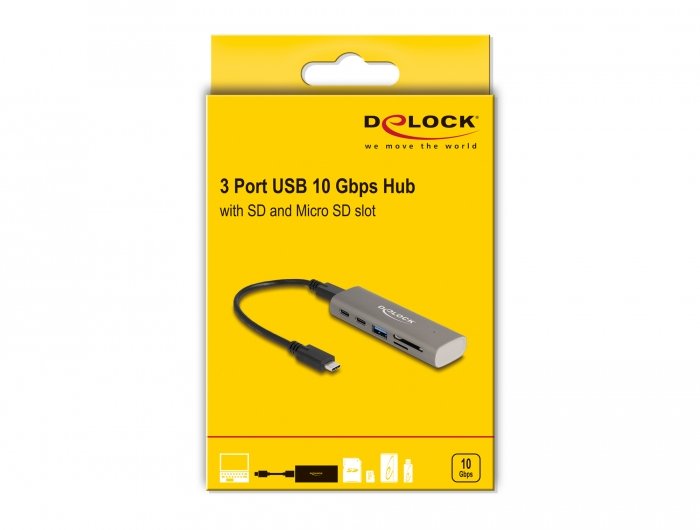 Delock 64236 Hub Usb Type-C De 3 Puertos Lector De Tarjetas Sd Y Micro Sd