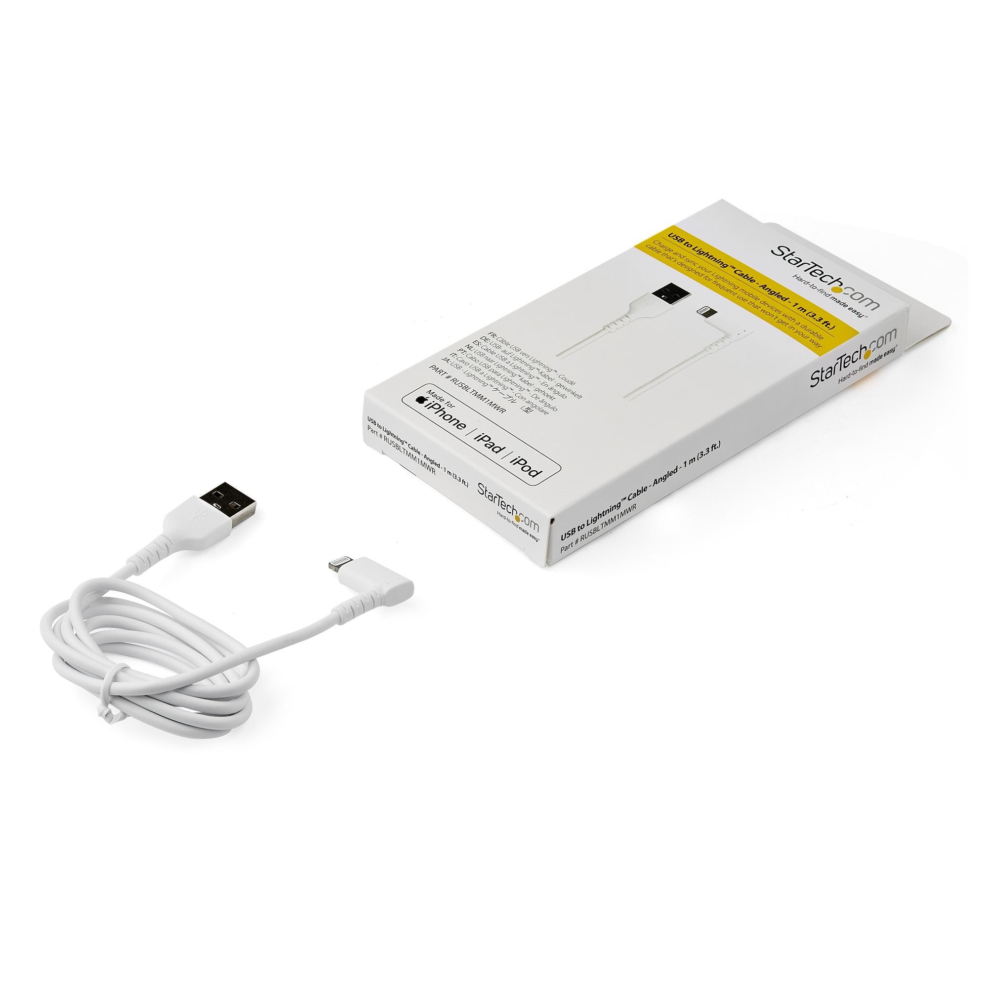 Startech.Com Cable De 1m Lightning A Usb En Ángulo Acodado - Certificado Mfi - Adaptador Usb A Lightning - Blanco