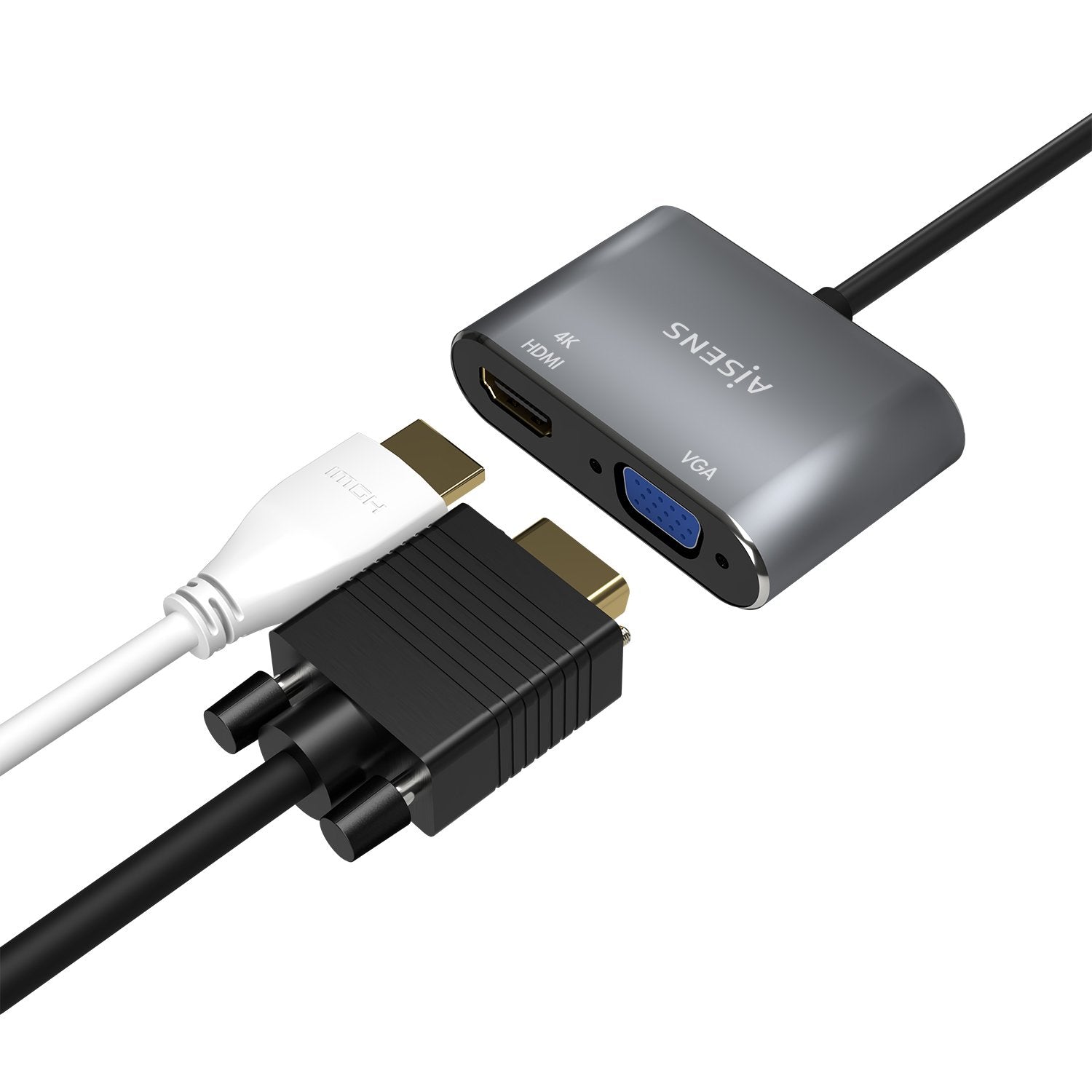 Aisens Conversor Usb-C A Vga/Hdmi 4k - Usb-C/M-Vga/H-Hdmi/H - 15cm - Gris