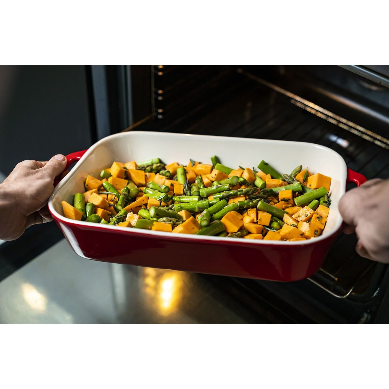 Staub 3-Piece Rectangular Ceramic Bakeware Set, Cherry Red