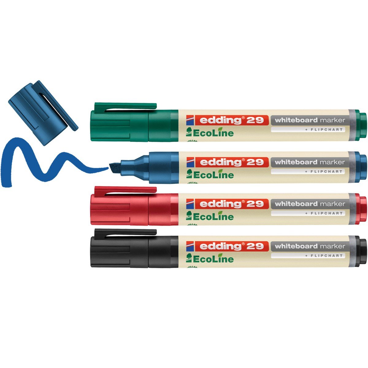 EAN 4004764918430 - Edding 29 EcoLine marcador 4 pieza(s) Punta de cincel Negro, Azul, Verde, Rojo imagen 1