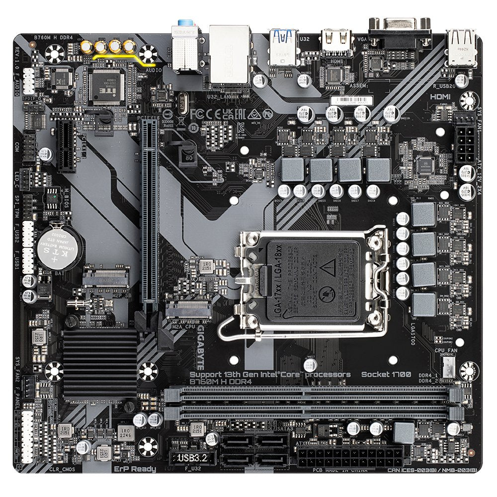 Gigabyte B760m H Ddr4 Placa Base Intel1700 2x Ddr4 - M.2, Sata, Pcie3.0 - Hdmi, Vga, Dp, Rj-45, Usb 3.2 - Microatx