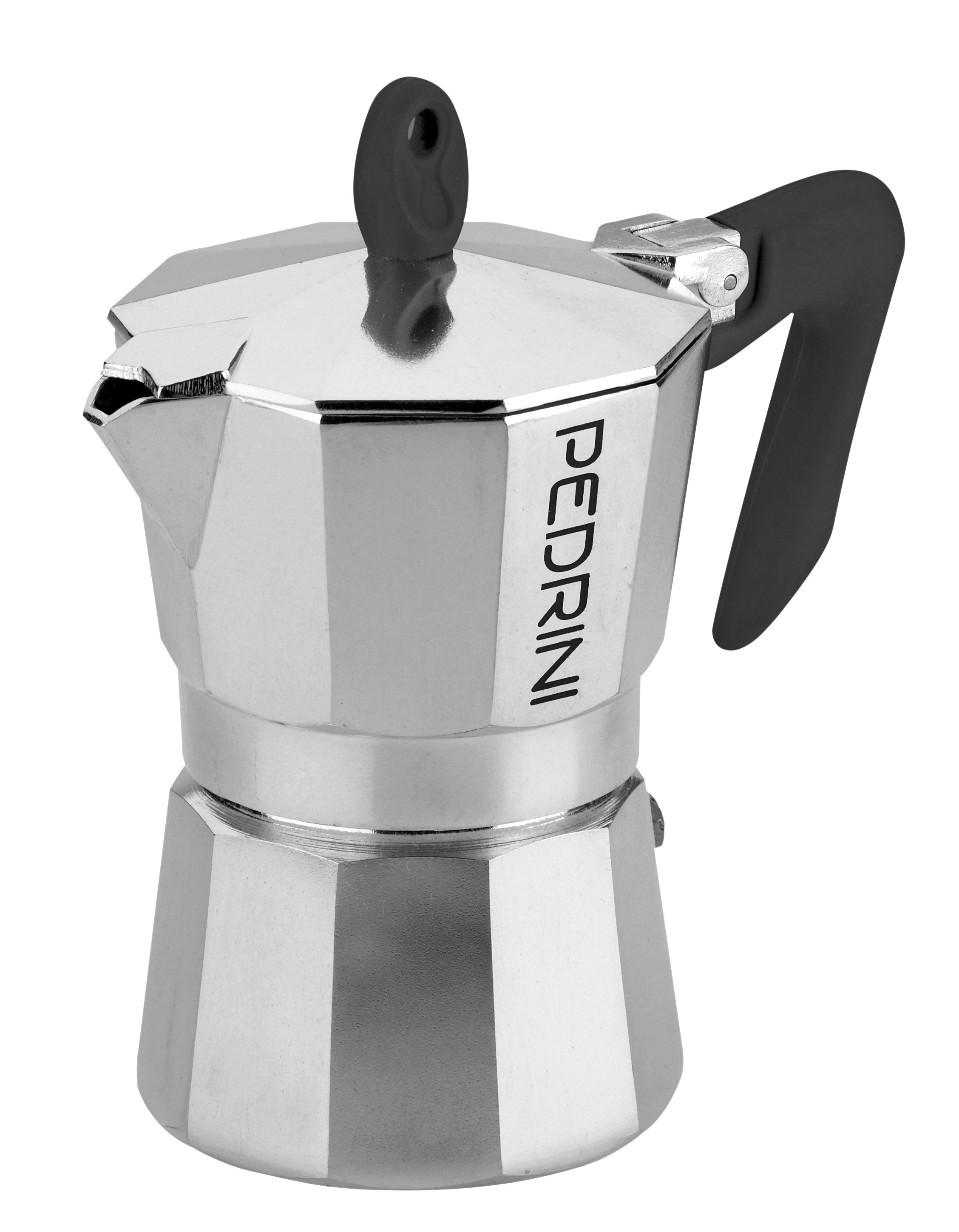 Pedrini Coffee Maker Polished Aluminum 3 Cups Silver Negro (9083-3) (90833)