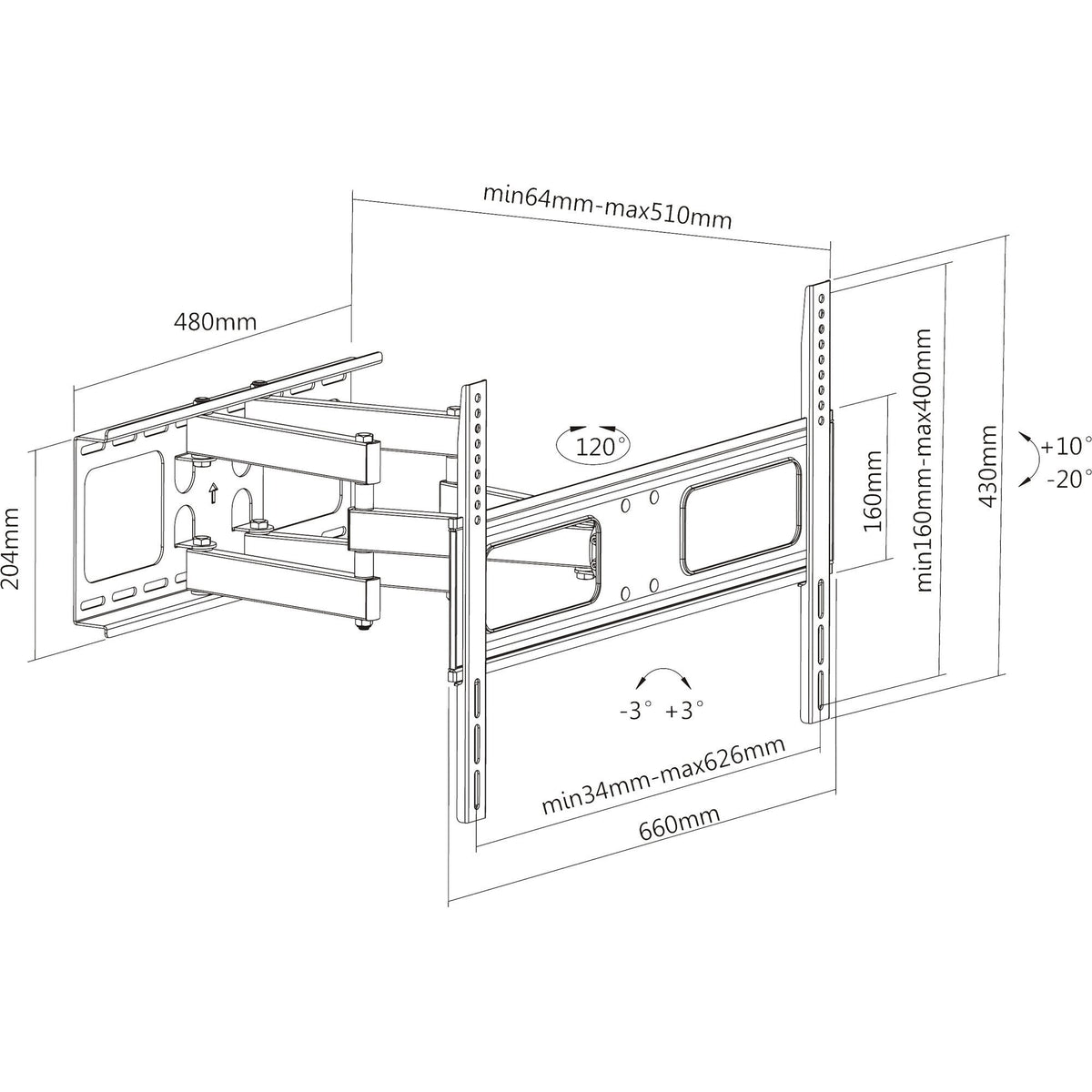 Soporte De Pared Inline Para Pantalla 94-178 Cm 37-70" Máx. 50 Kg