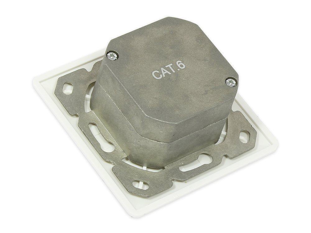 Netzwerkdose Cat. 6, 2xrj45, Geschirmt, Up, Designfähig, Vertikale Cablezuführung, Perlweiss Ral1013, Good Connections®