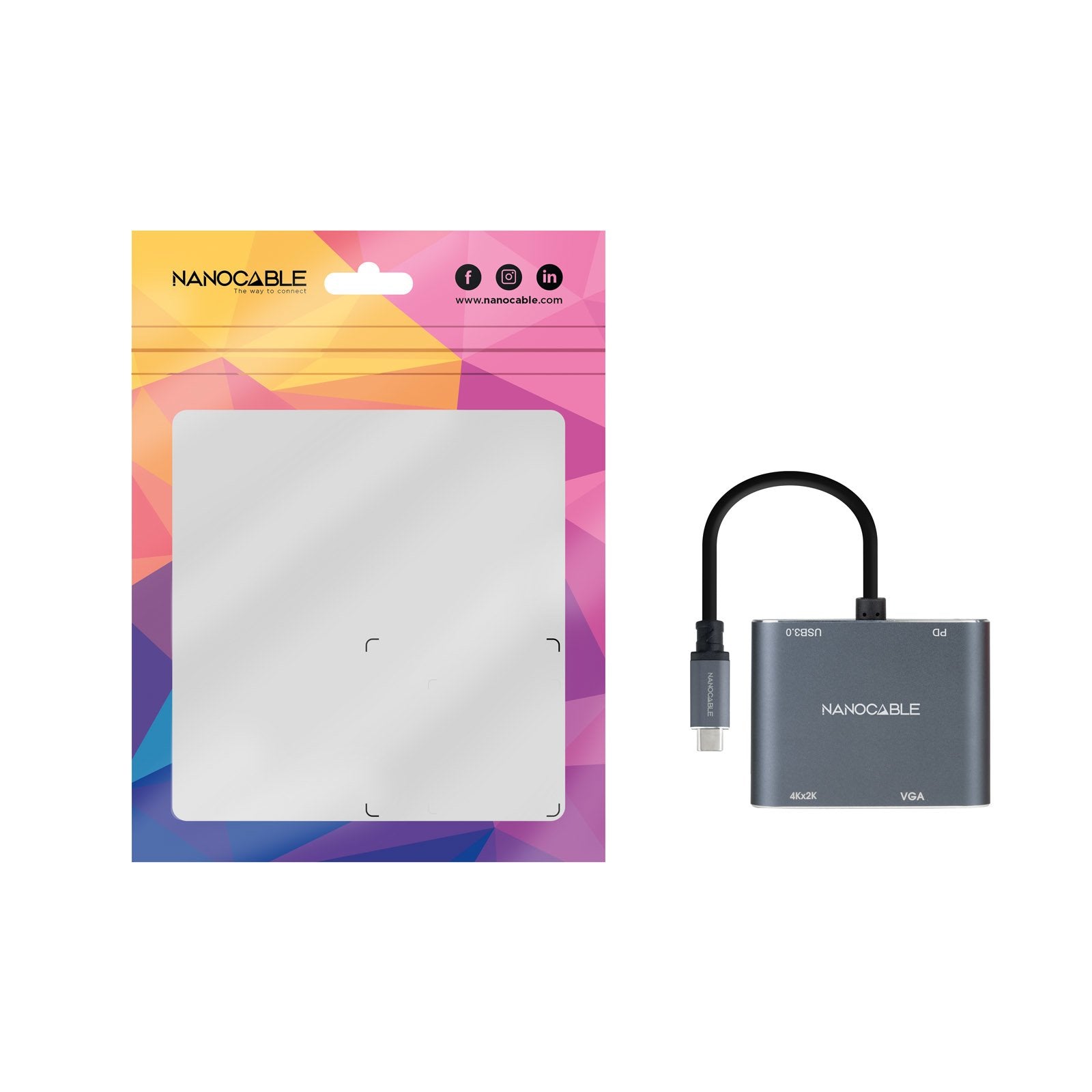 Nanocable Conversor Usb-C A Hdmi, Vga, Usb 3.0 Y Usb-C Pd - Longitud Del Cable 15cm - Gris