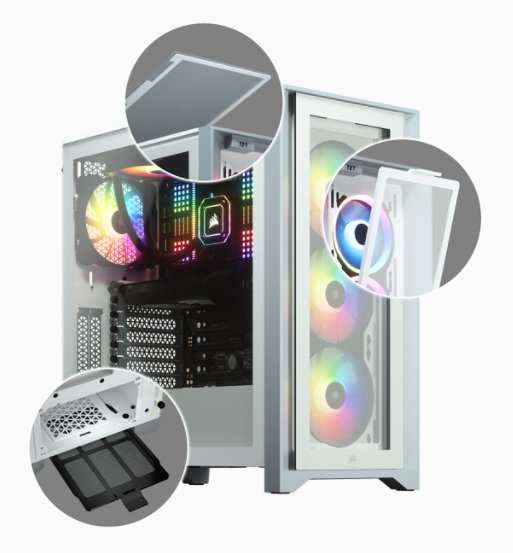 Caja Pc Corsair Icue 4000x Rgb Tempered Glass Blanca Cc-9011205-Ww Corsair Icue 4000x Rgb, Midi Tower, Pc, De Plástico, Acero, Vidrio Templado, Blanco, Atx, Juego