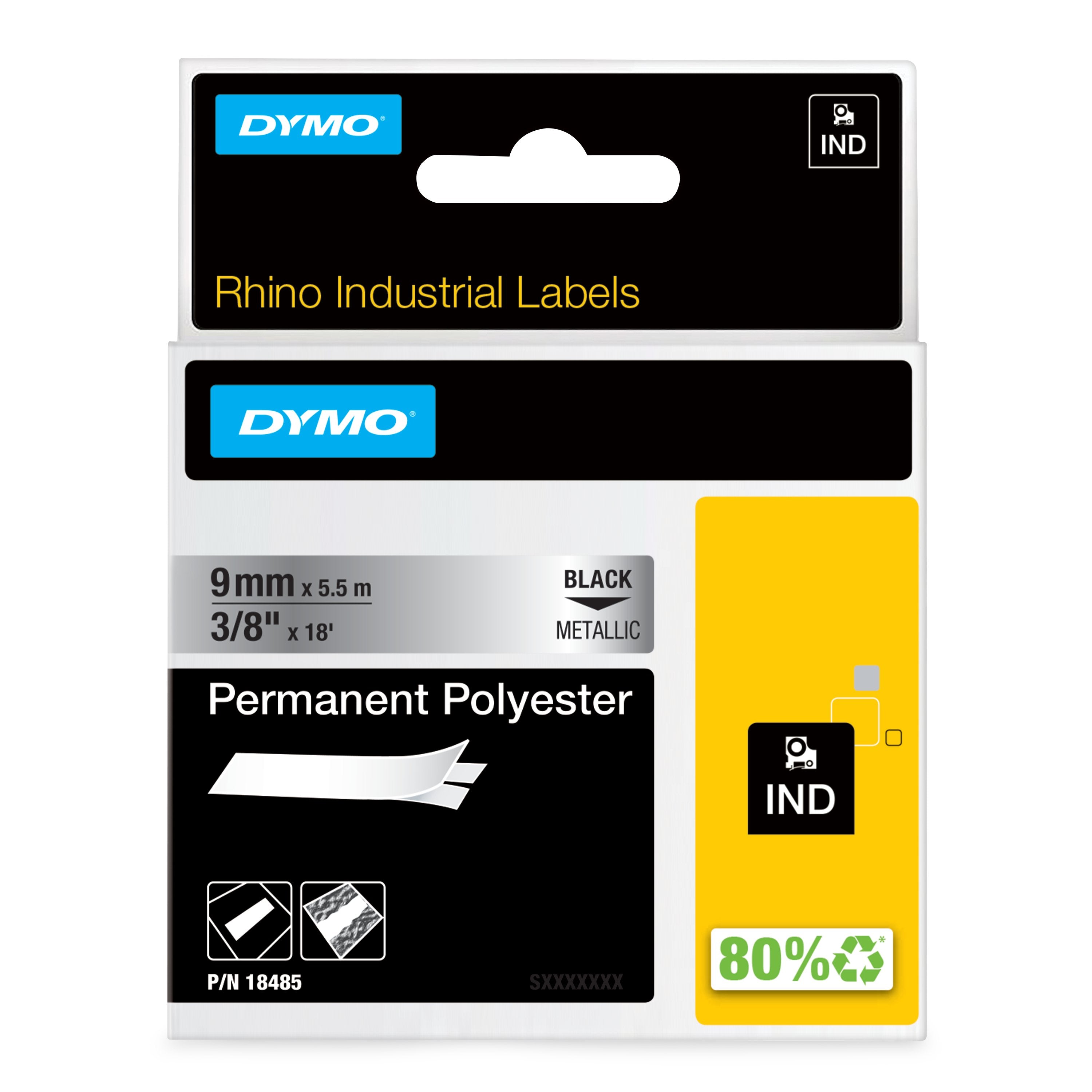 EAN 0071701184856 - DYMO 18485 cinta para impresora de etiquetas Negro sobre metálico imagen 1