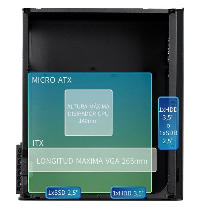 Caja Microatx Coolbox M870 Gpu Max 265mm Acero Resistente Spcc Integrado Puerto Usb-C Negra